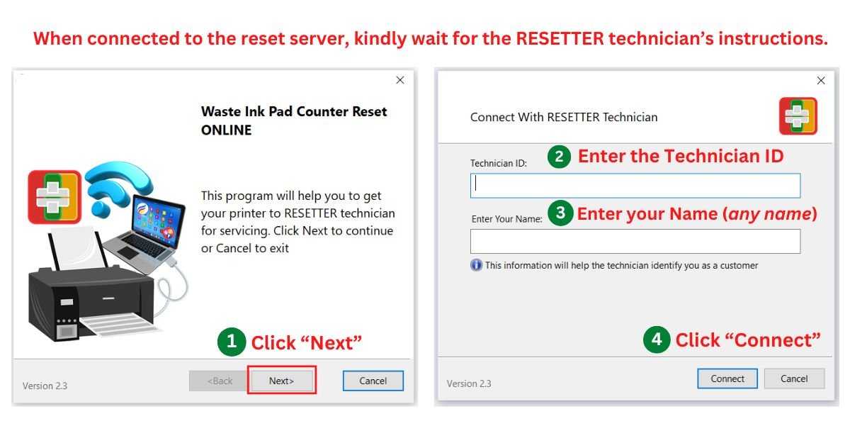 Online printer reset instructions